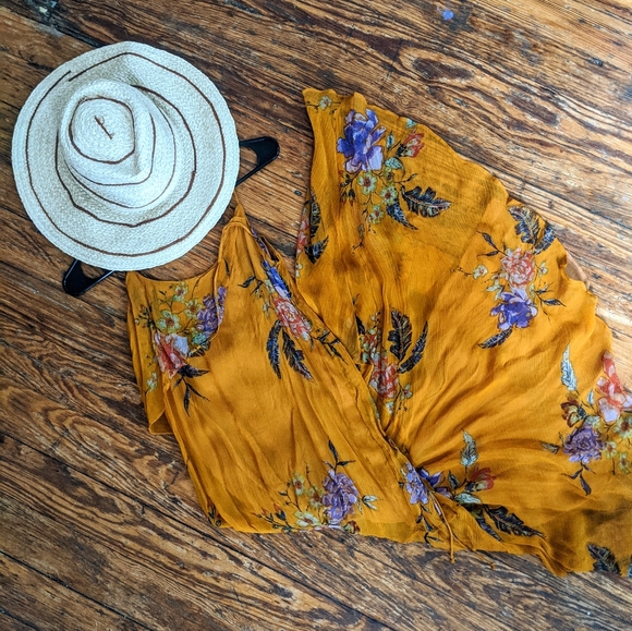 Ecote Yellow Floral Chiffon Midi Maxi Tiered Dress - Picture 2 of 11